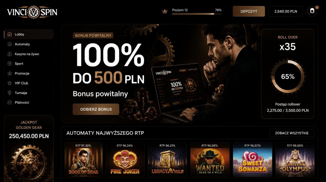 Gracz analizuje bonus powitalny 100% do 500 PLN oraz 200 darmowych spinów z warunkiem 35× obrotu